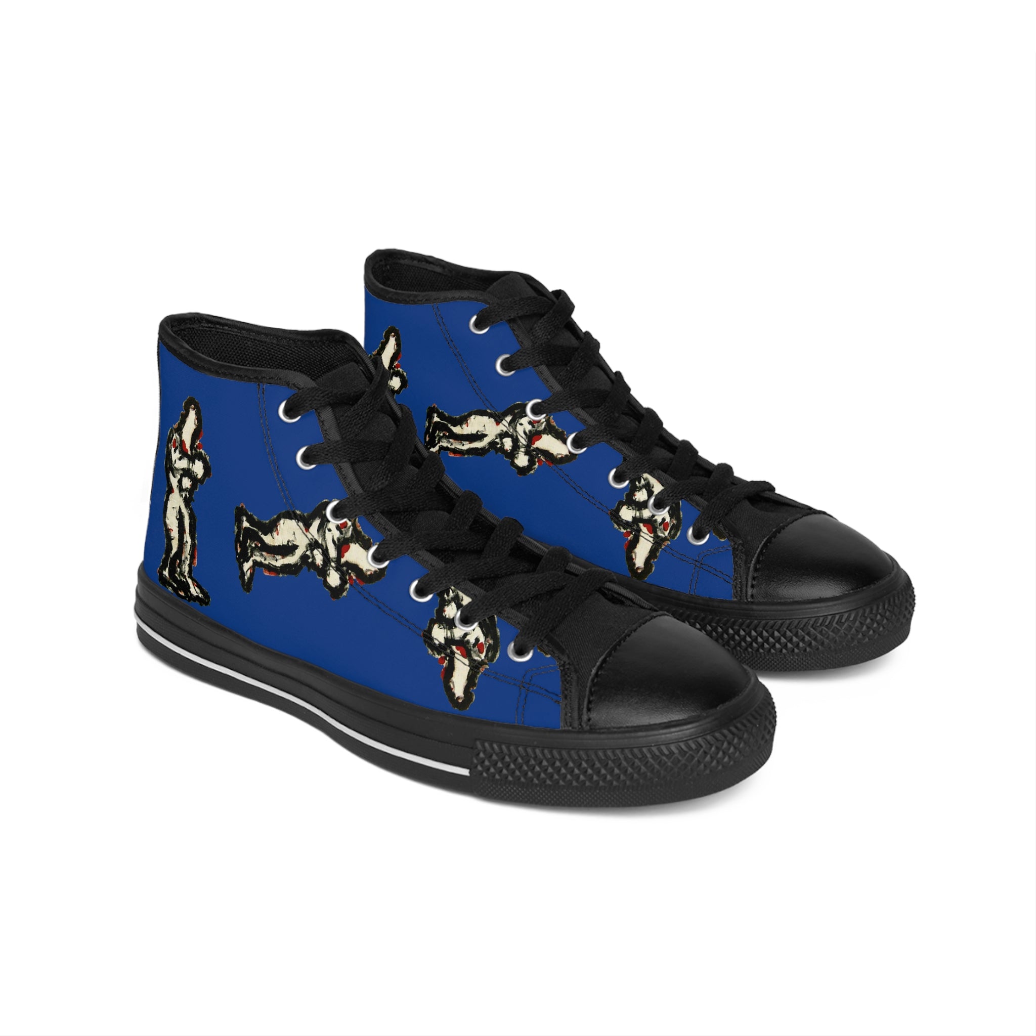 InTense – Women’s High-Top Canvas Sneakers with Abstract Figure Art – Dark Blue Background