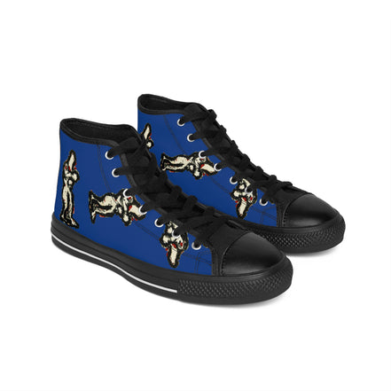 InTense – Women’s High-Top Canvas Sneakers with Abstract Figure Art – Dark Blue Background