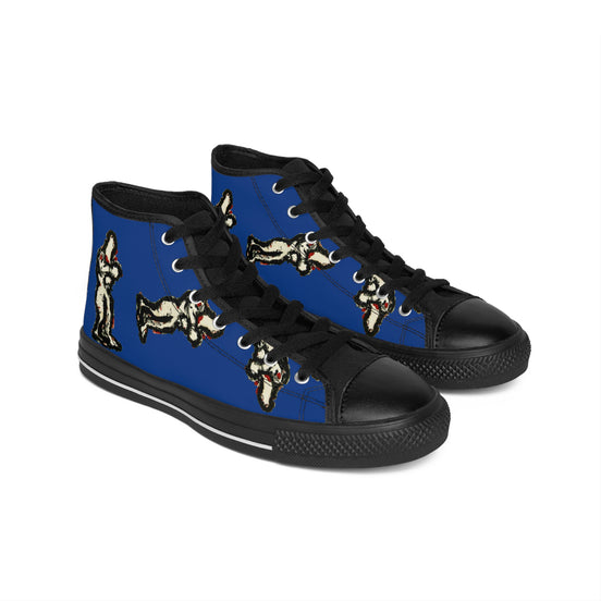 InTense – Women’s High-Top Canvas Sneakers with Abstract Figure Art – Dark Blue Background