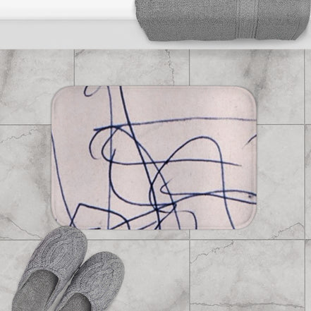Minimalist Scribble Bath Mat — Abstract Navy Line Art Floor Mat