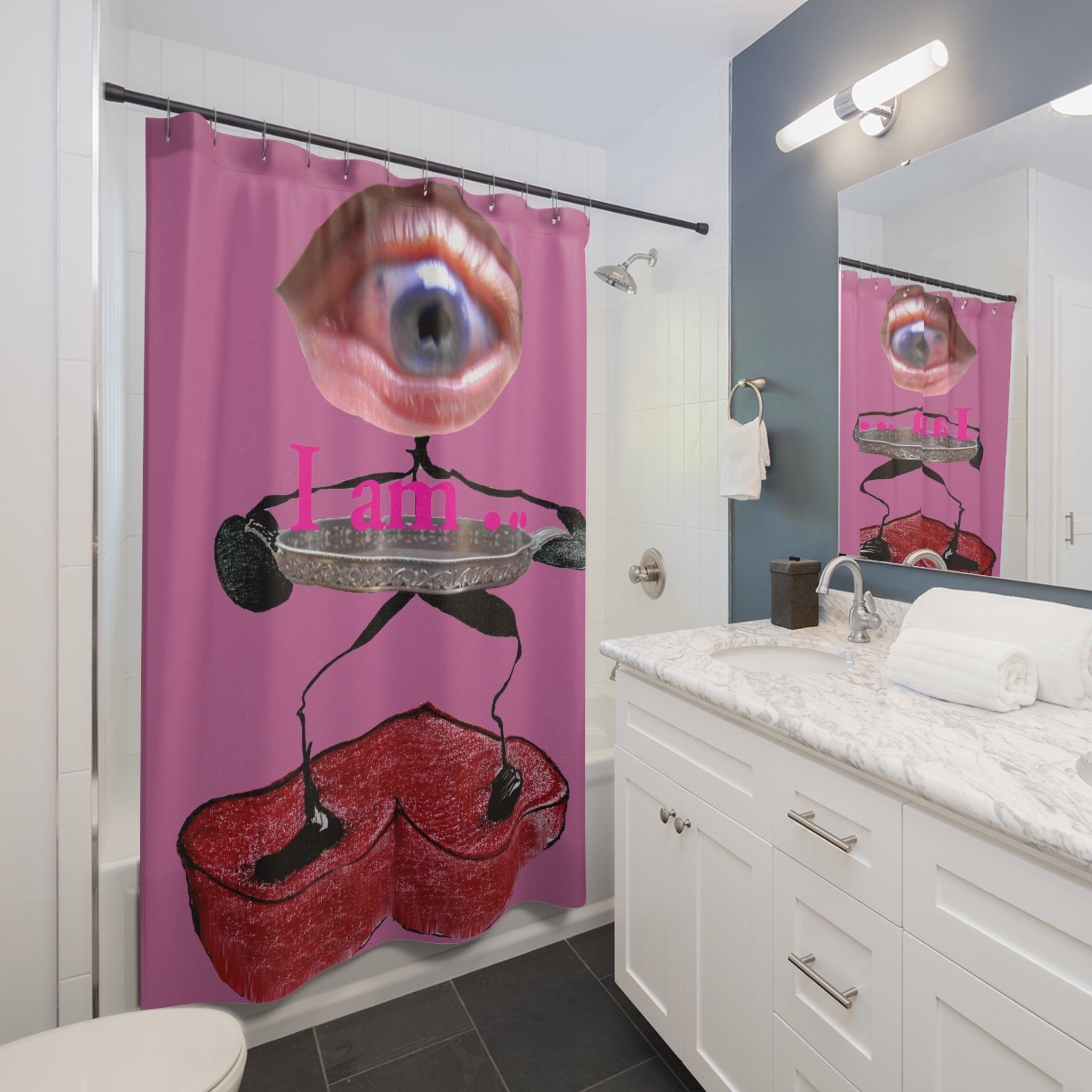 I Am… Surreal Eye Art Shower Curtain – Red Heart Figure