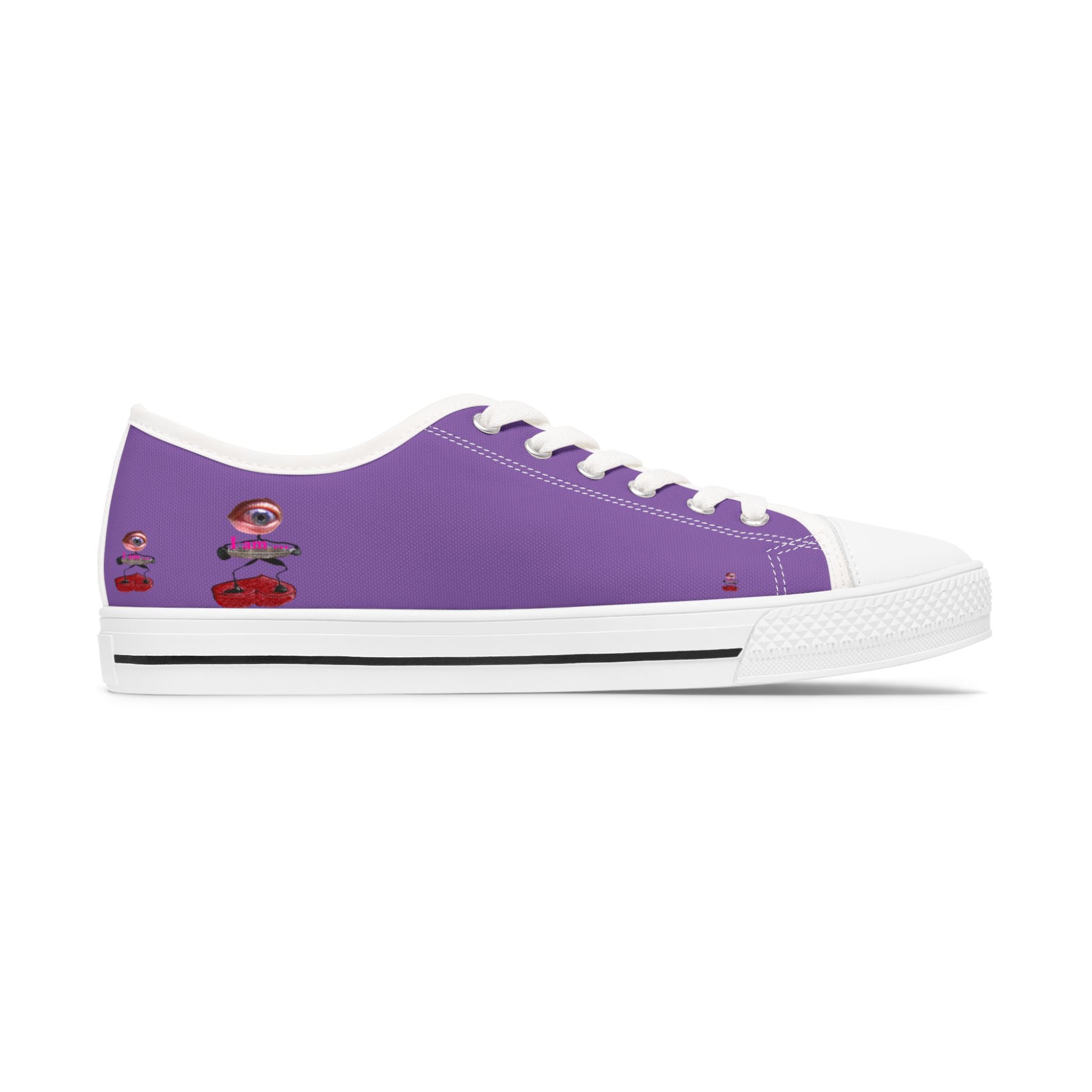 I Am – Women’s Surreal Eye Low-Top Canvas Sneakers – Light Purple Background