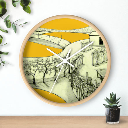 Tuscan — Hand-Drawn Landscape Designer Wall Clock (Yellow)