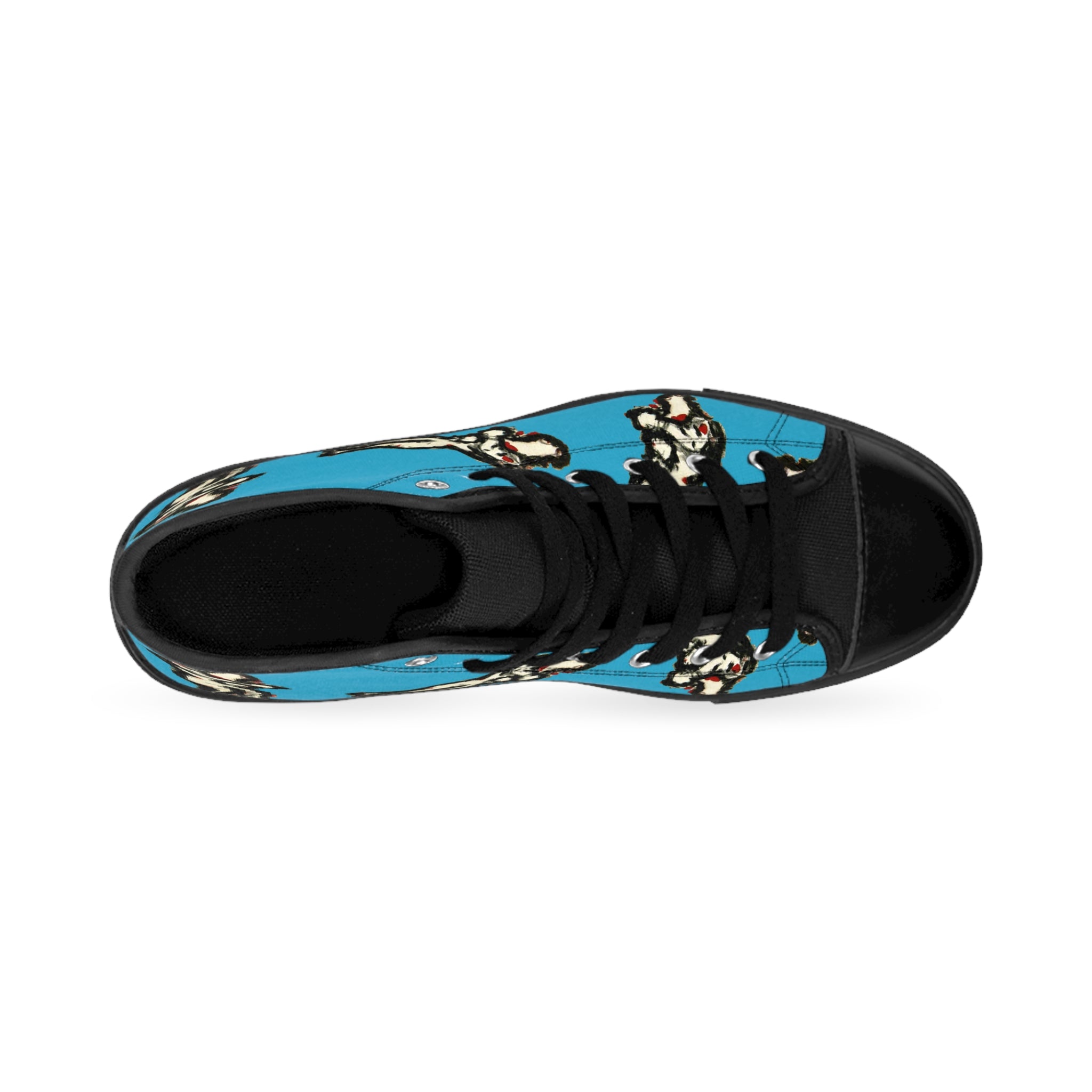 InTense – Women’s High-Top Canvas Sneakers with Abstract Figure Art – Turquoise Background