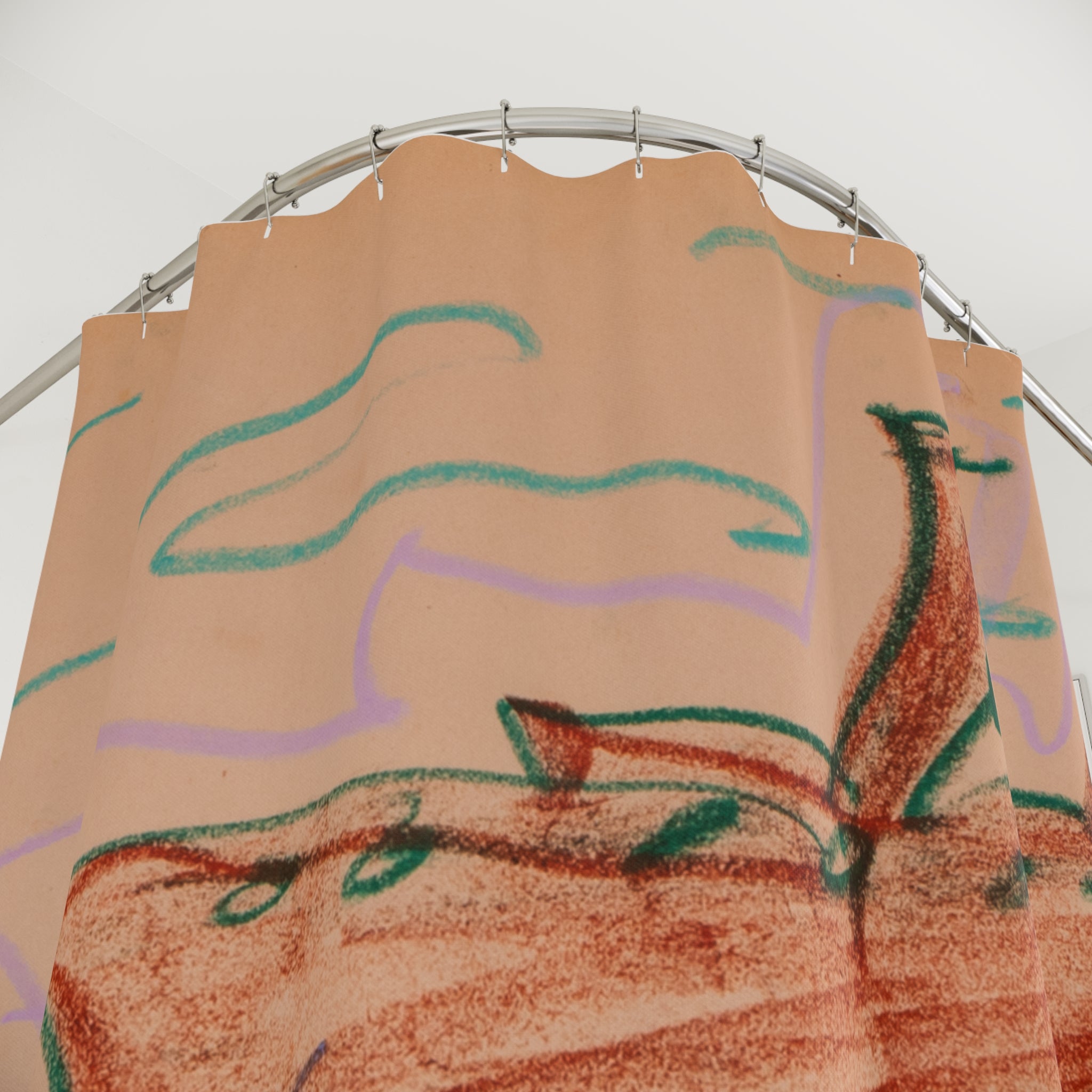 Boat Sketch Shower Curtain — Hand-Drawn Seaside Waves Bathroom Decor