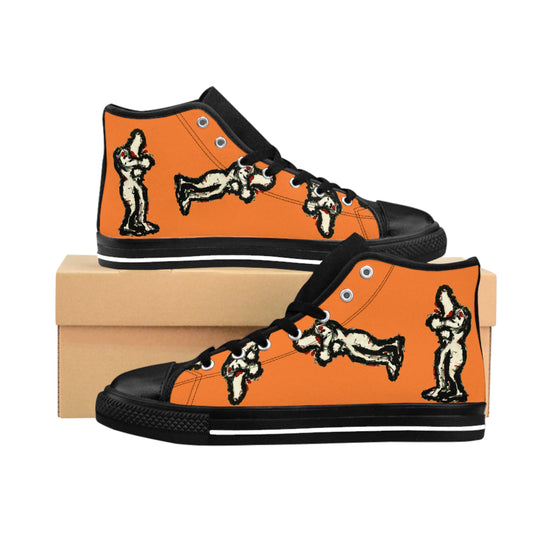 InTense – Women’s High-Top Canvas Sneakers with Abstract Figure Art – Bright Orange Background