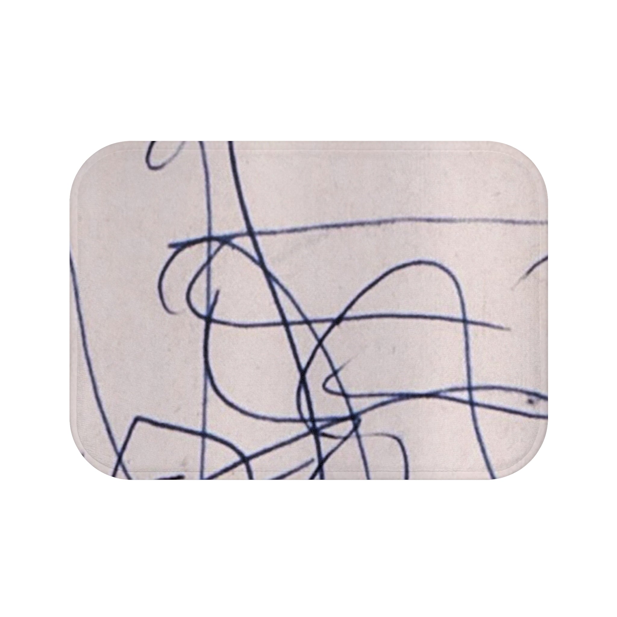 Minimalist Scribble Bath Mat — Abstract Navy Line Art Floor Mat