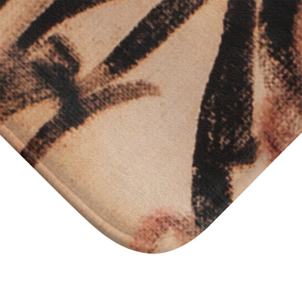 Barbra Bath Mat — Warm Neutral Brushstroke with Red Accent