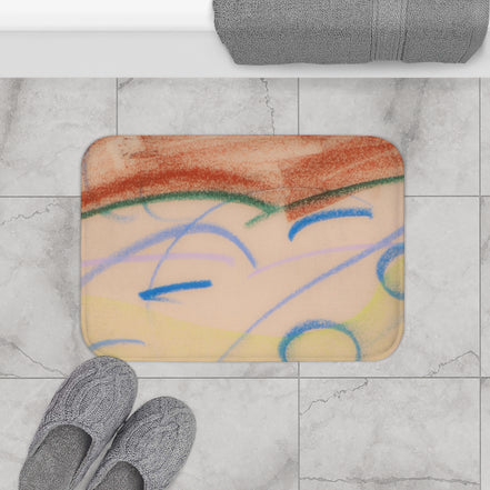 Abstract Pastel Doodle Bath Mat — Soft Watercolor Scribble Design