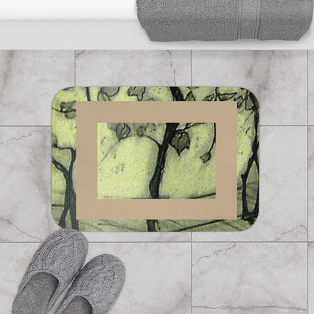 Tuscan Bath Mat — Hand-Drawn Landscape (Beige)