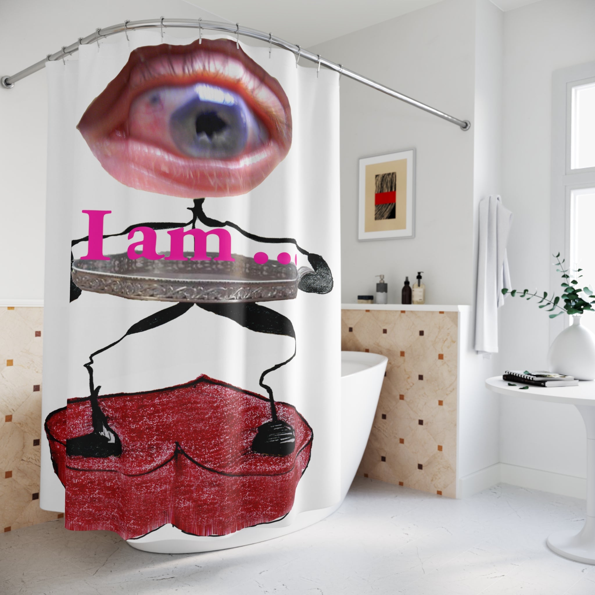 I Am… Surreal Eye Art Shower Curtain – Red Heart Figure