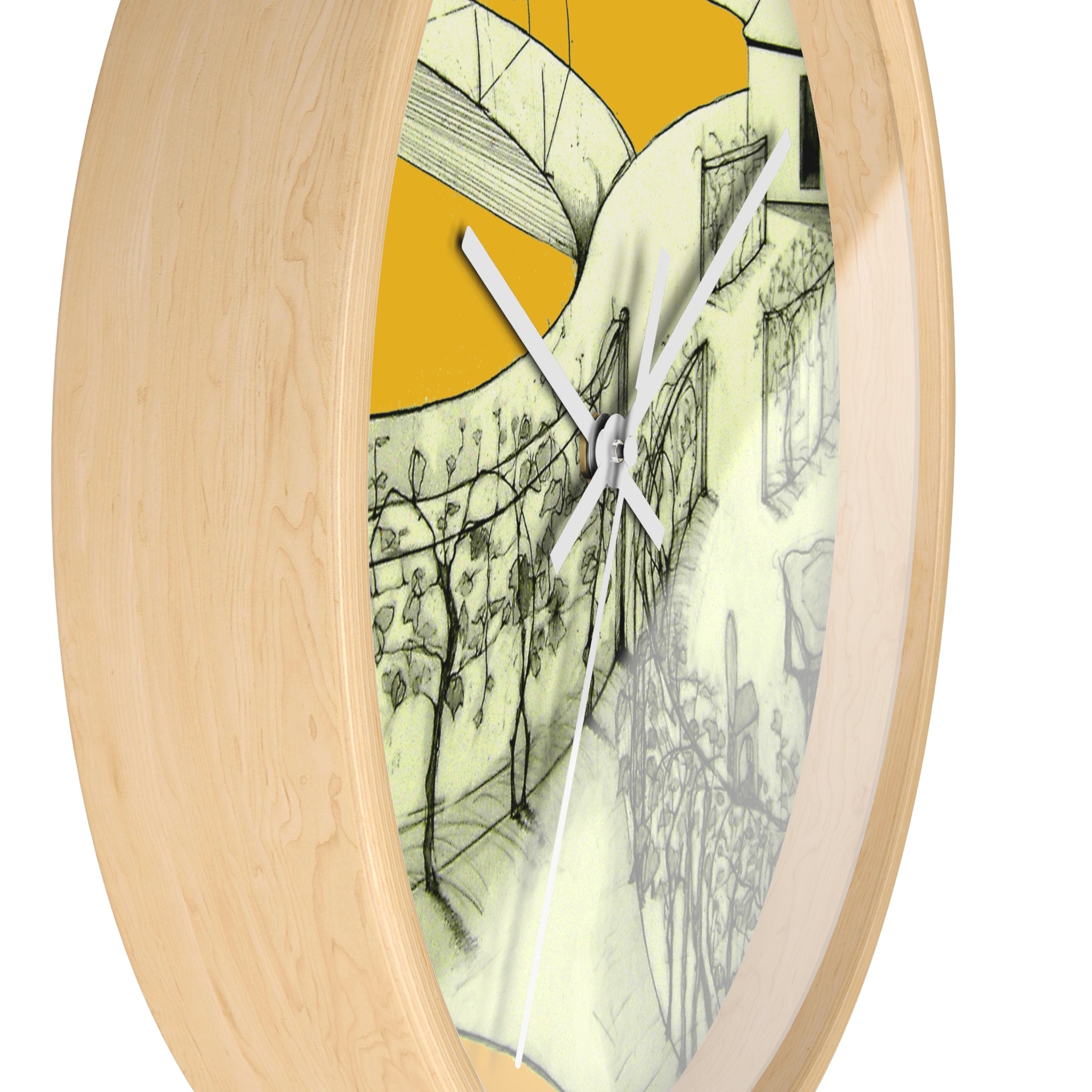 Tuscan — Hand-Drawn Landscape Designer Wall Clock (Yellow)