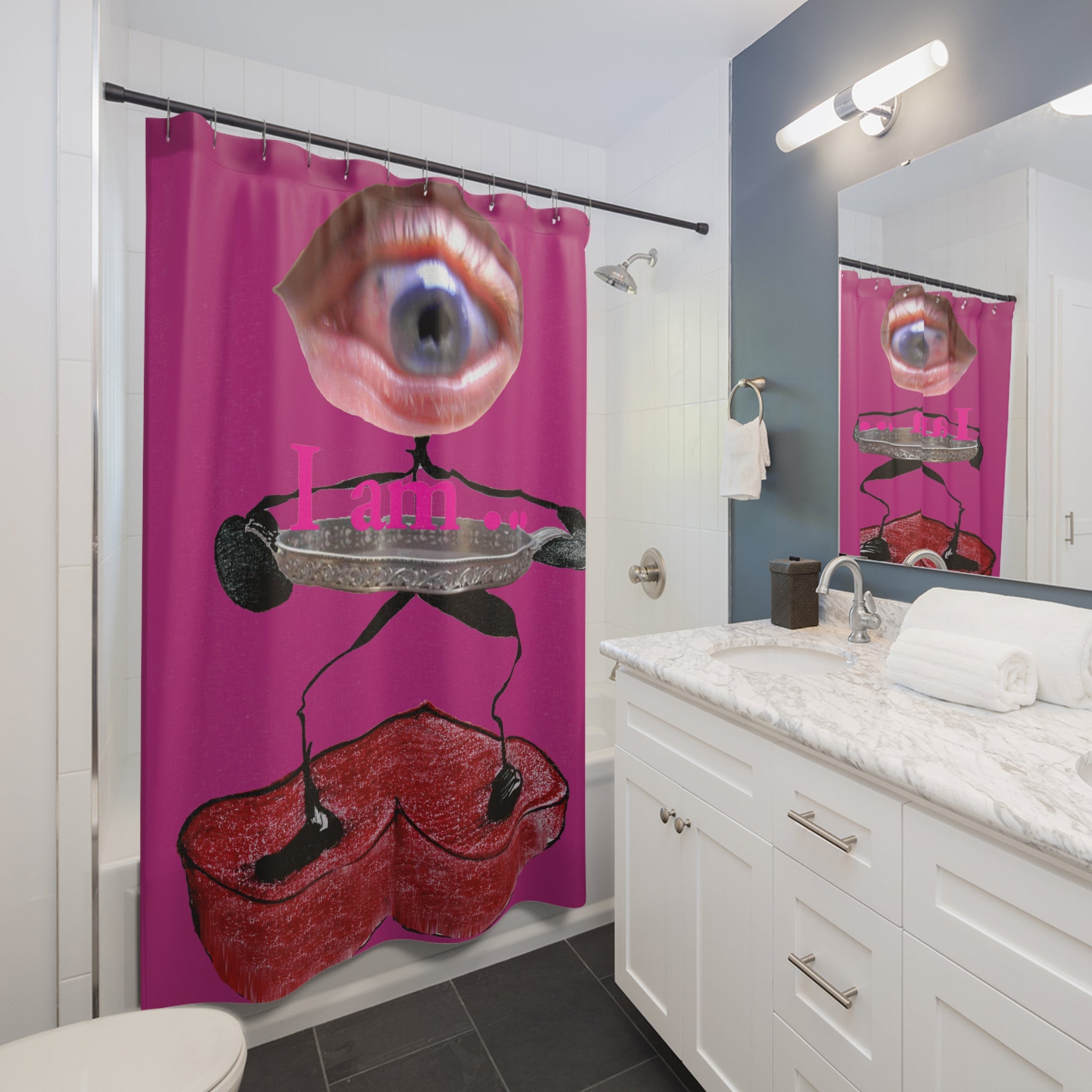I Am… Surreal Eye Art Shower Curtain – Red Heart Figure