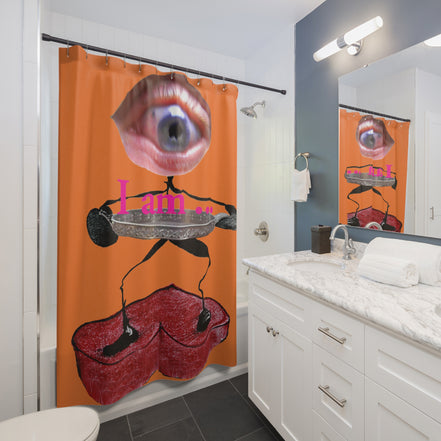 I Am… Surreal Eye Art Shower Curtain – Red Heart Figure