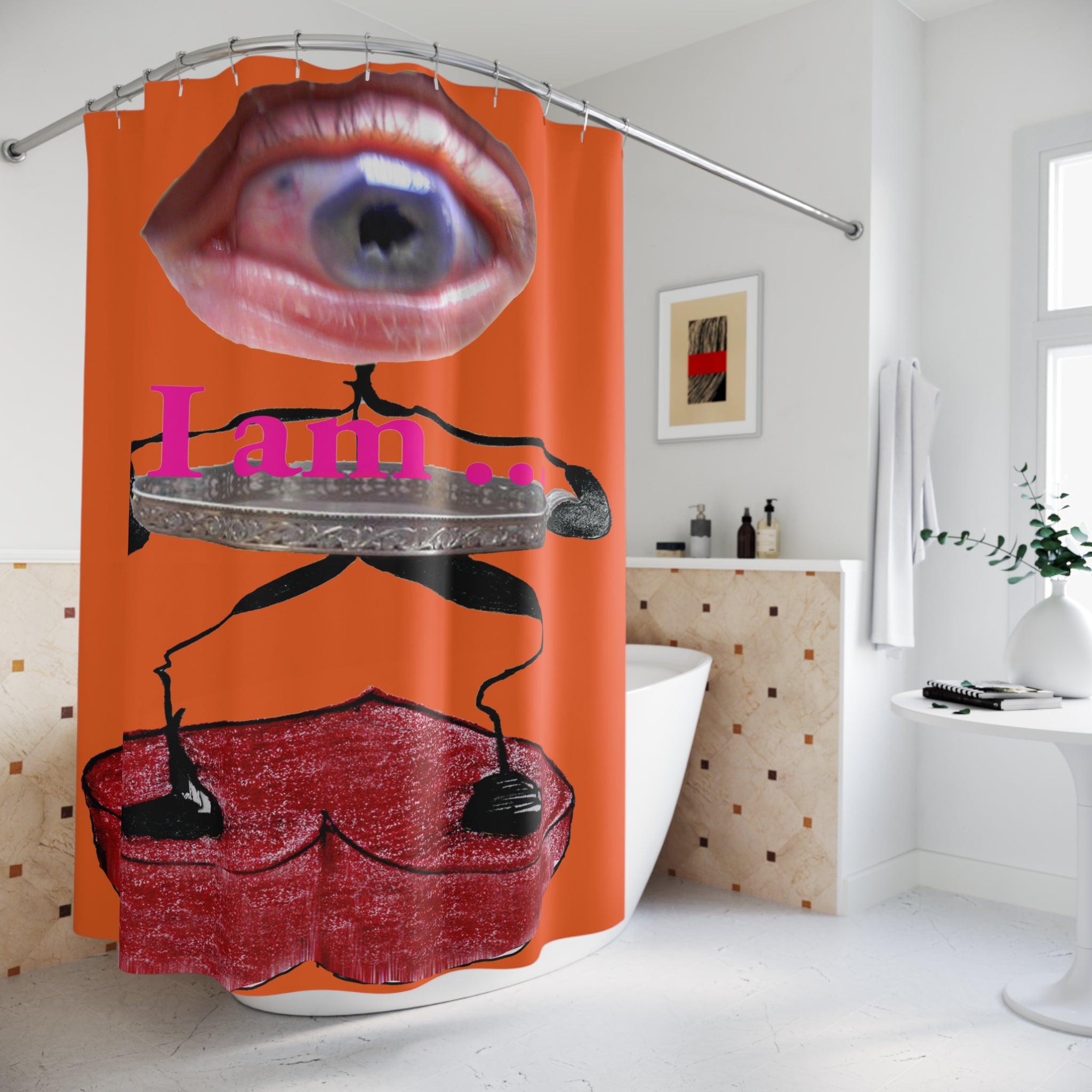 I Am… Surreal Eye Art Shower Curtain – Red Heart Figure