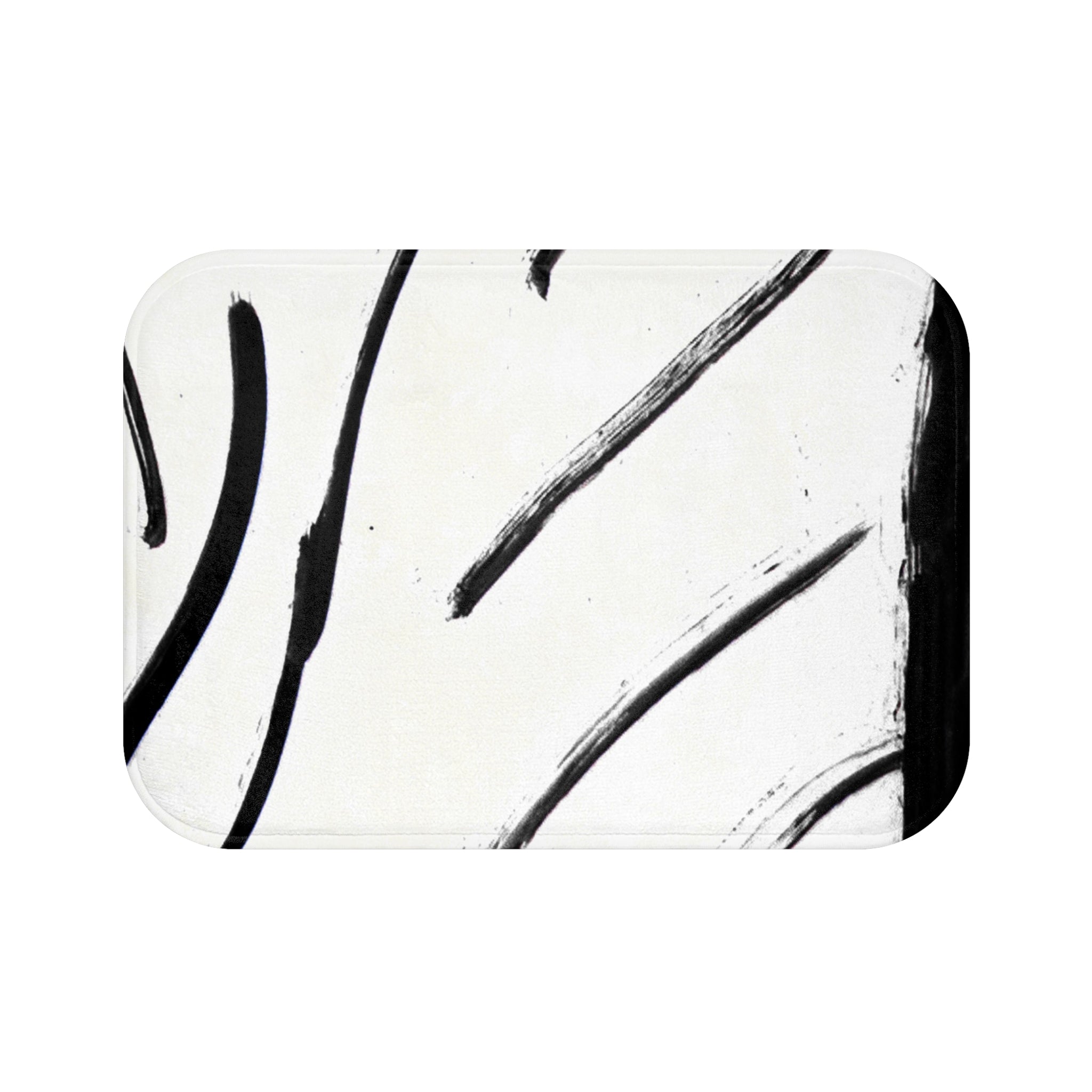 Monochrome Brushstroke Bath Mat — Minimal Black & White Bathroom Rug