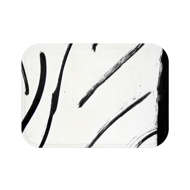 Monochrome Brushstroke Bath Mat — Minimal Black & White Bathroom Rug