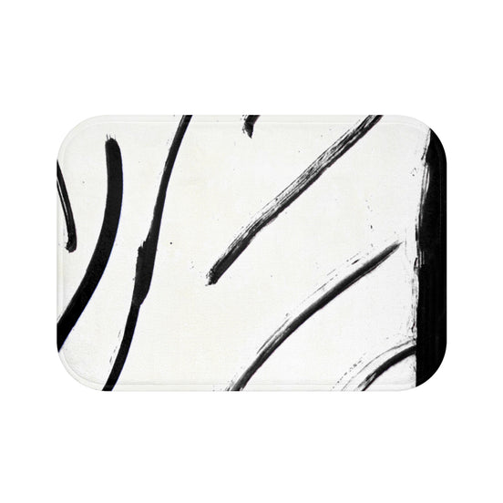 Monochrome Brushstroke Bath Mat — Minimal Black & White Bathroom Rug