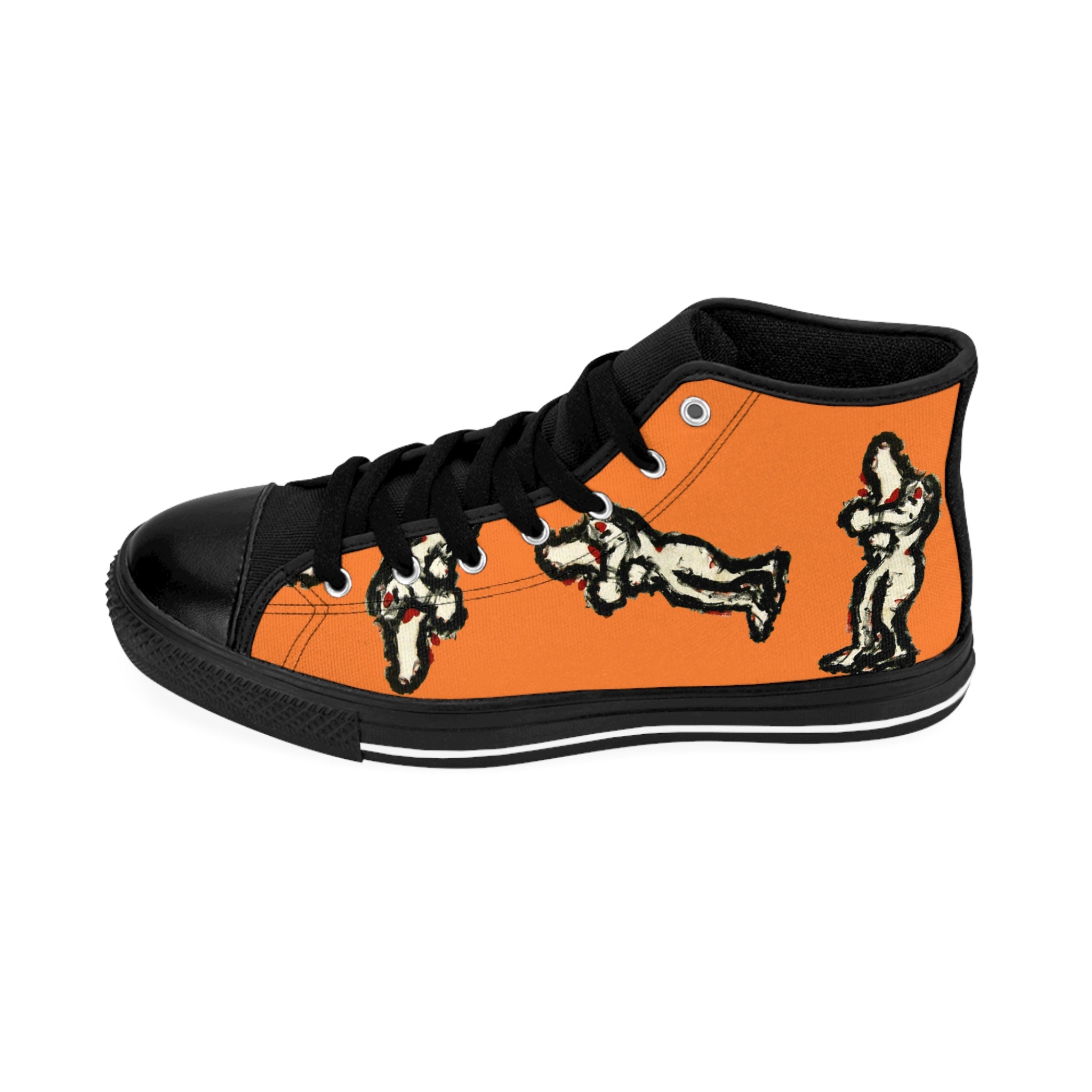 InTense – Women’s High-Top Canvas Sneakers with Abstract Figure Art – Bright Orange Background