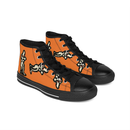 InTense – Women’s High-Top Canvas Sneakers with Abstract Figure Art – Bright Orange Background