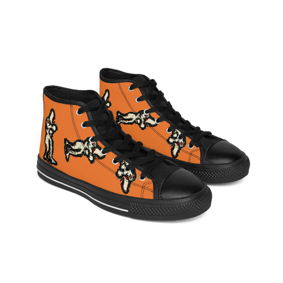 InTense – Women’s High-Top Canvas Sneakers with Abstract Figure Art – Bright Orange Background