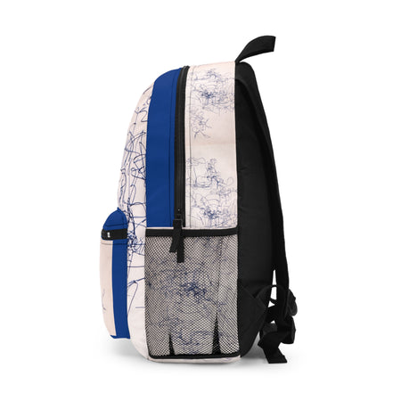 Abstract Ink Sketch Backpack — Minimalist Doodle Front Pocket Bag (dark blue)