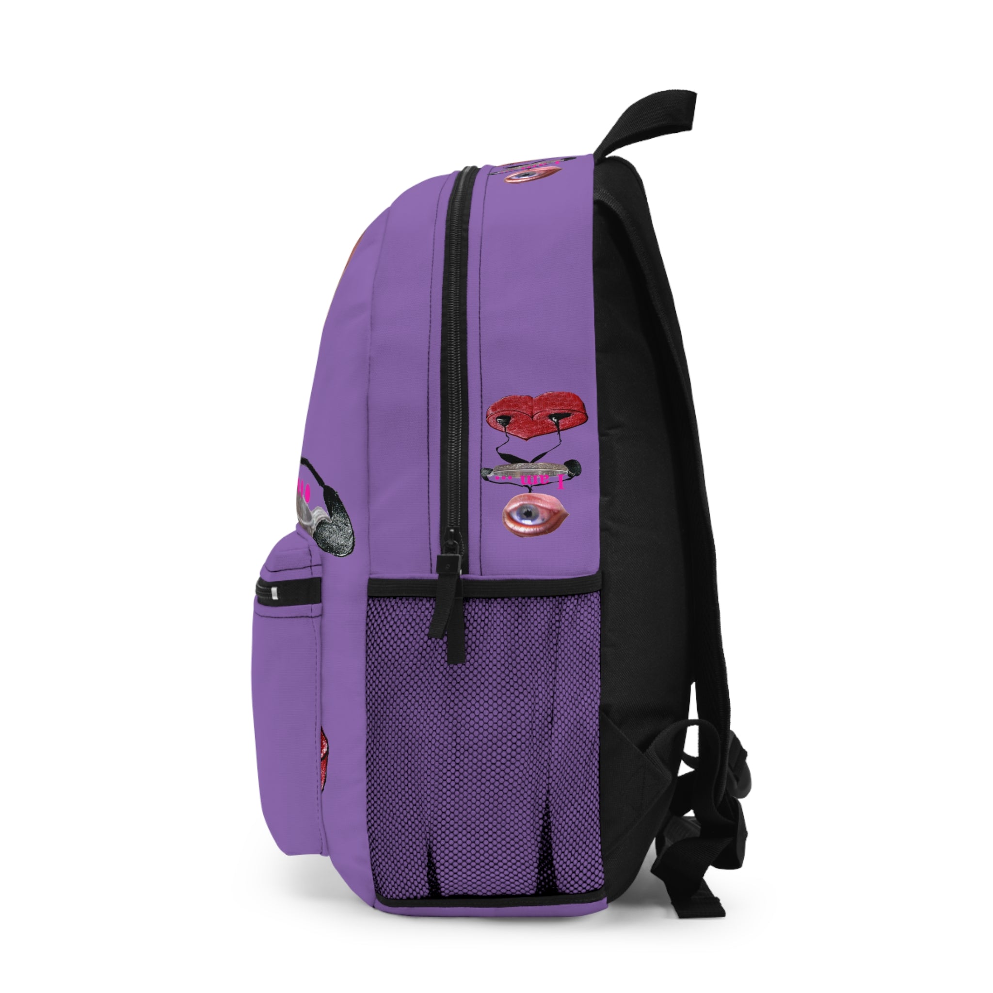 Surreal Eye Character Backpack — “I am…” Art Print School Bag (light purple)