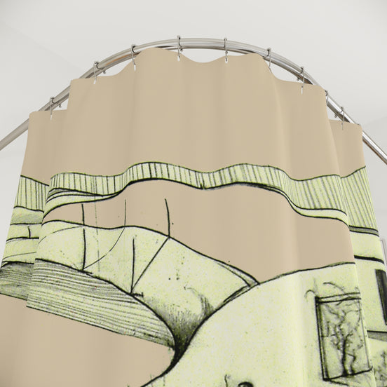 Tuscan — Hand-Drawn Landscape Shower Curtain (creme)