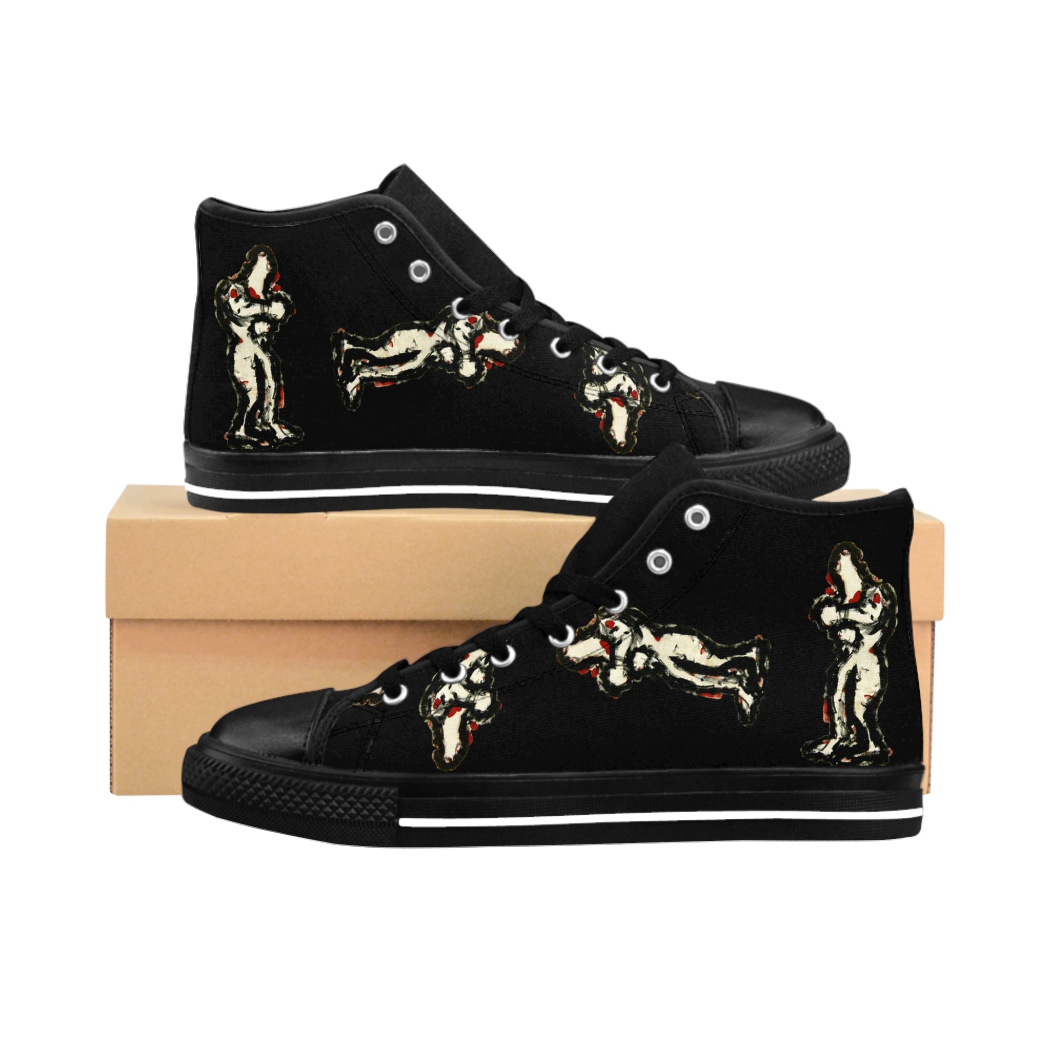 InTense – Women’s High-Top Canvas Sneakers with Abstract Figure Art – Black Background