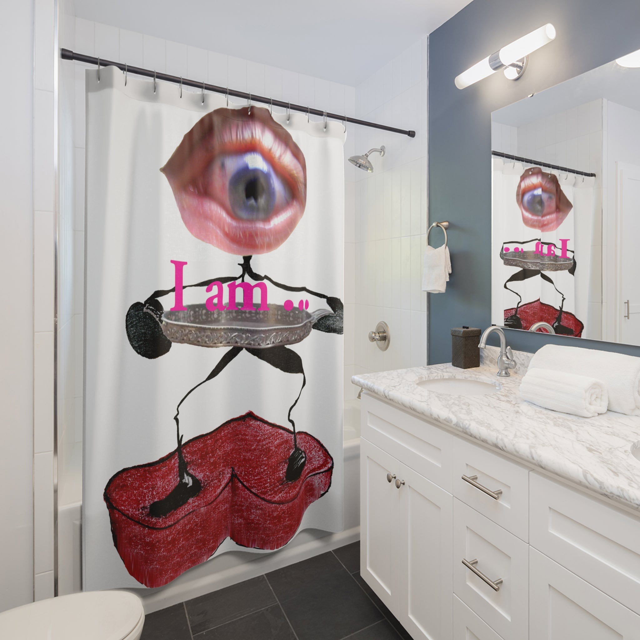 I Am… Surreal Eye Art Shower Curtain – Red Heart Figure