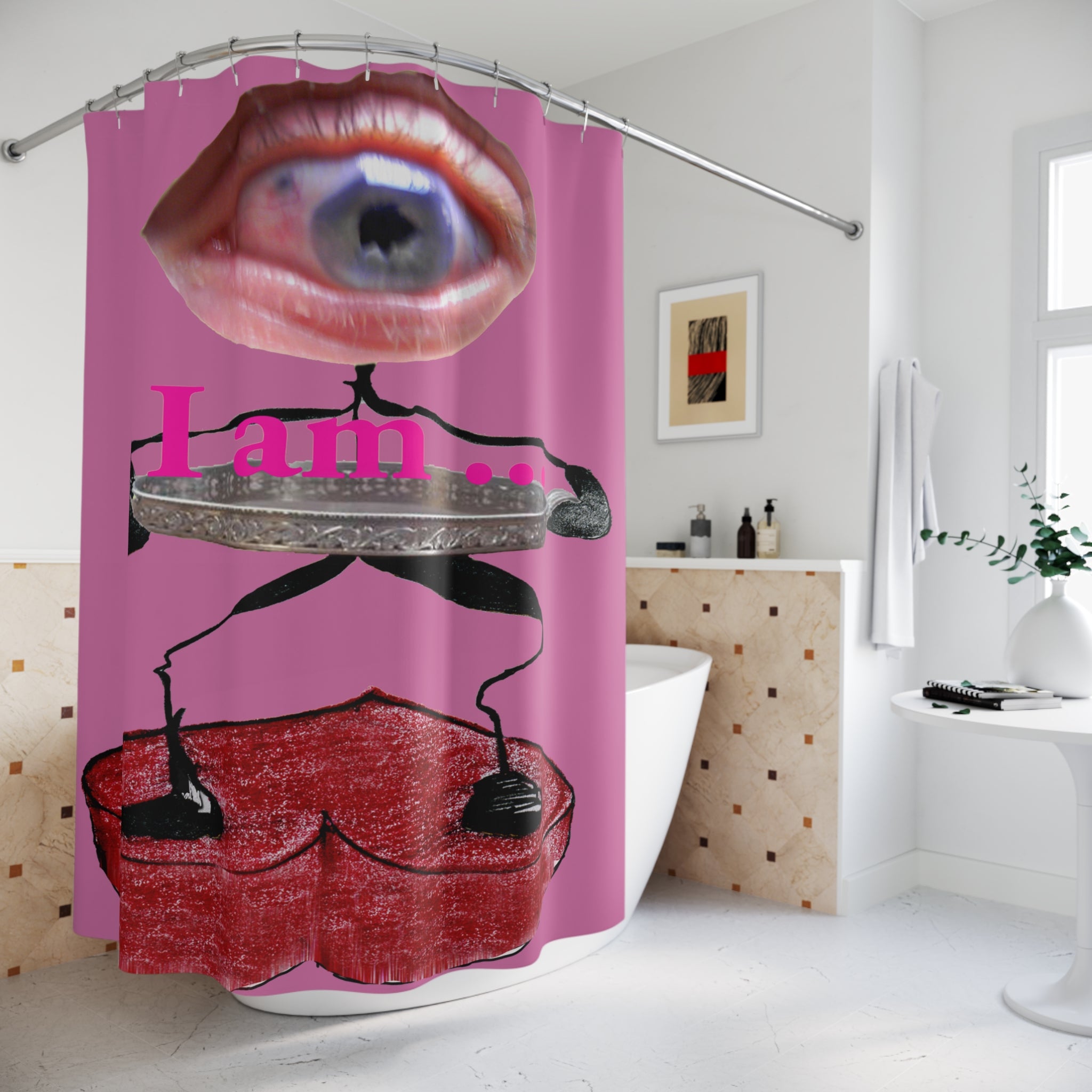 I Am… Surreal Eye Art Shower Curtain – Red Heart Figure