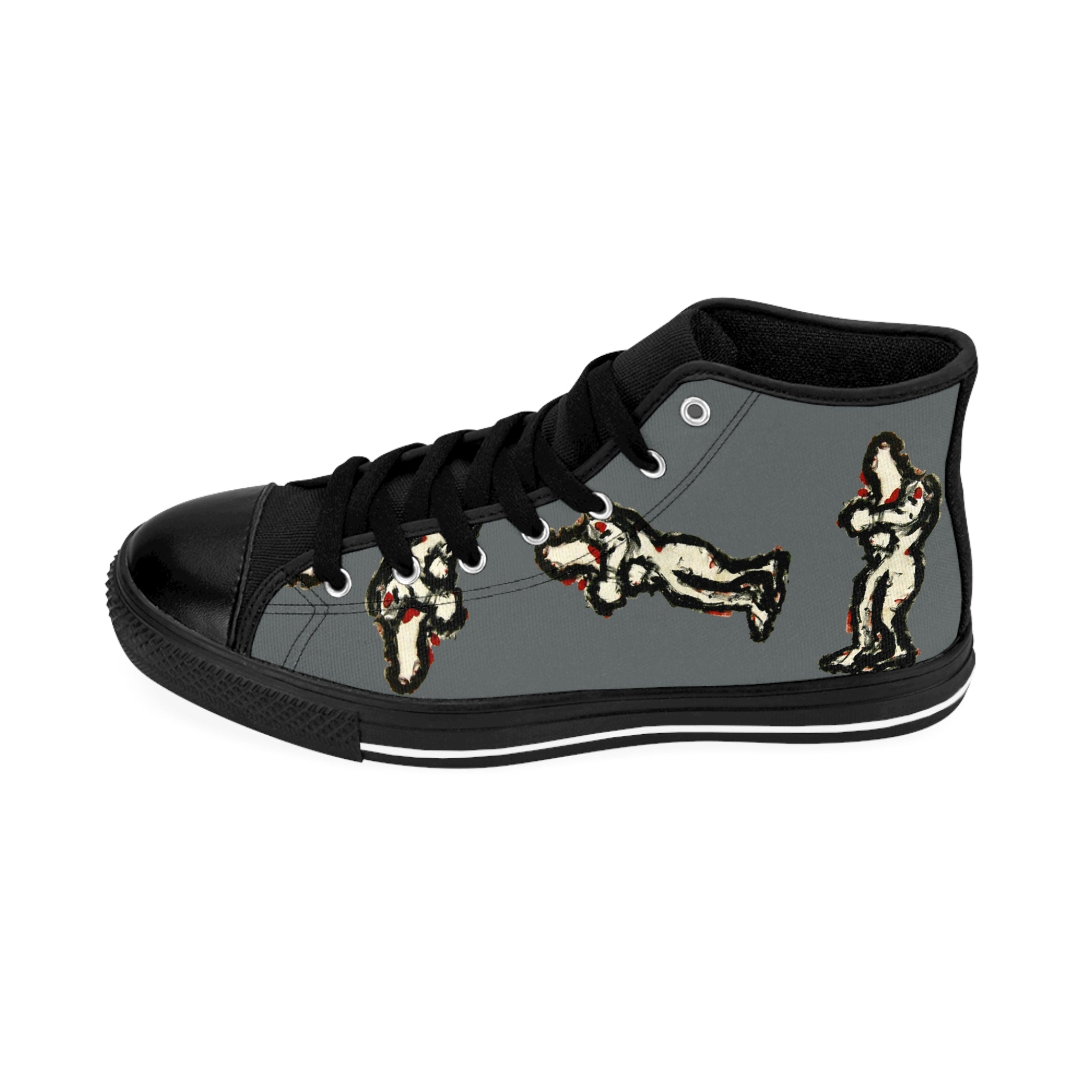 InTense – Women’s High-Top Canvas Sneakers with Abstract Figure Art – Dark Grey Background