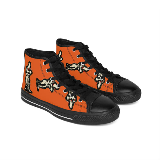 InTense – Women’s High-Top Canvas Sneakers with Abstract Figure Art – Dark Orange Background