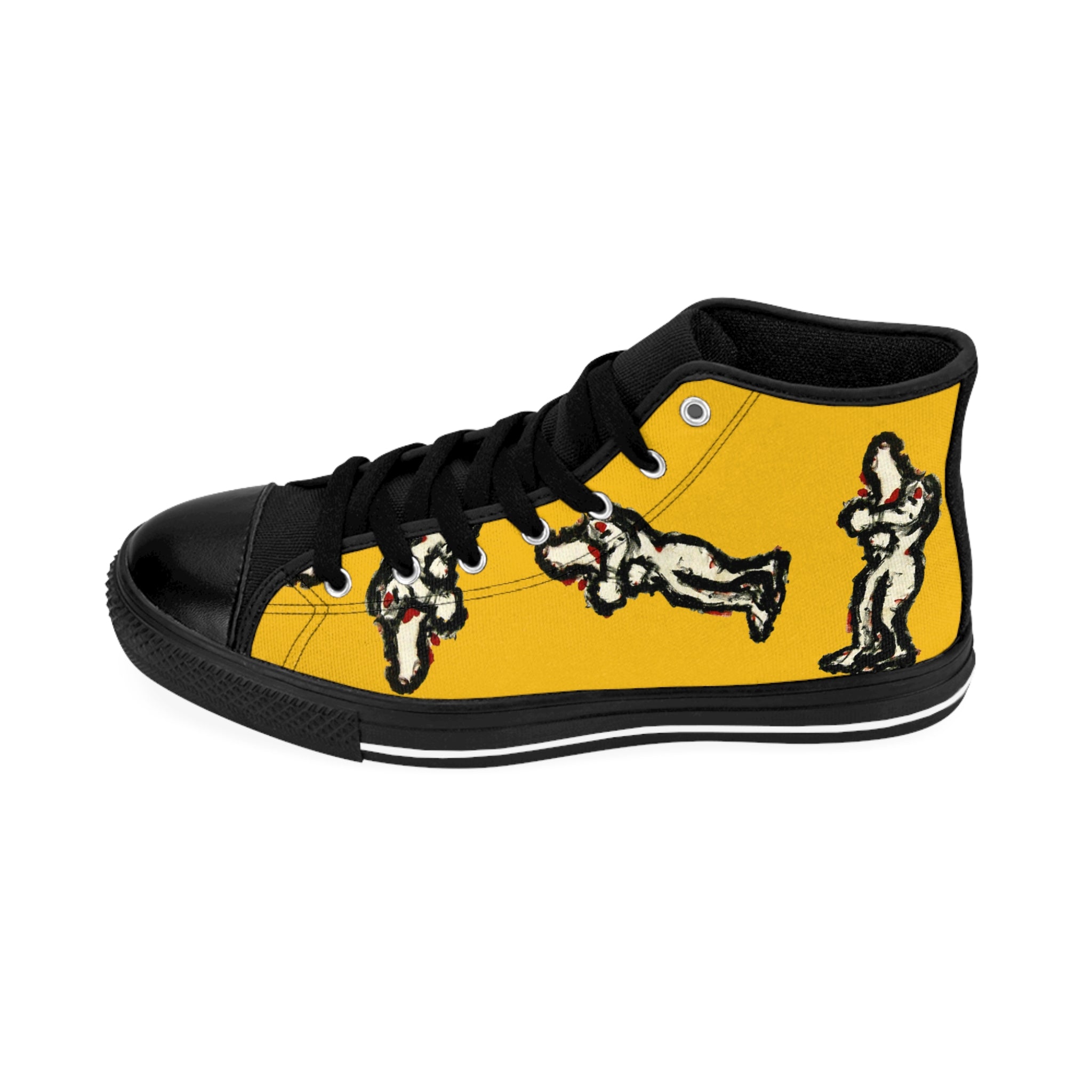 InTense – Women’s High-Top Canvas Sneakers with Abstract Figure Art – Golden Yellow Background