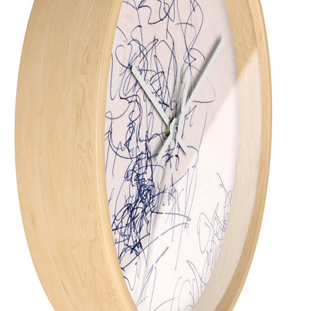Time Spent Wall Clock — Abstract Blue Line Drawing Art