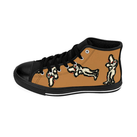 InTense – Women’s High-Top Canvas Sneakers with Abstract Figure Art – Light Brown Background