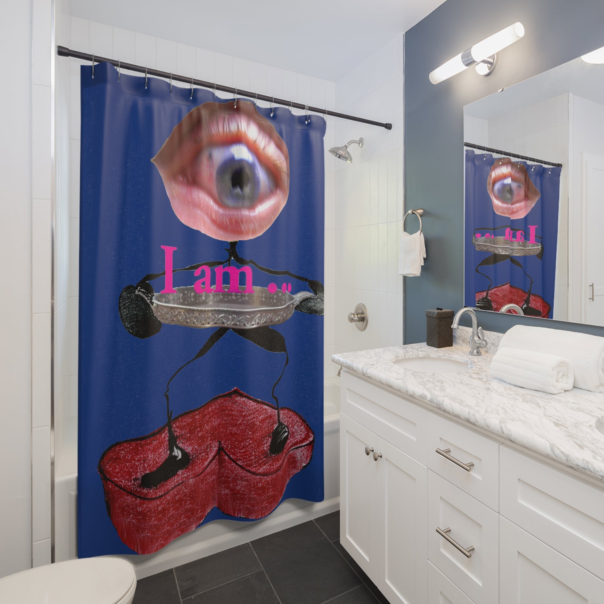 I Am… Surreal Eye Art Shower Curtain – Red Heart Figure
