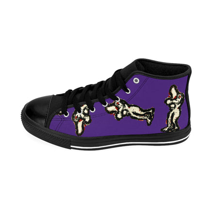 InTense – Women’s High-Top Canvas Sneakers with Abstract Figure Art – Dark Purple Background