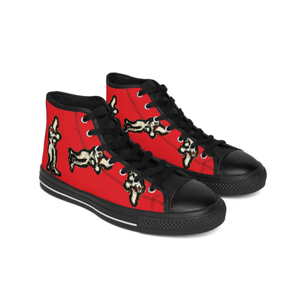 InTense – Women’s High-Top Canvas Sneakers with Abstract Figure Art – Red Background