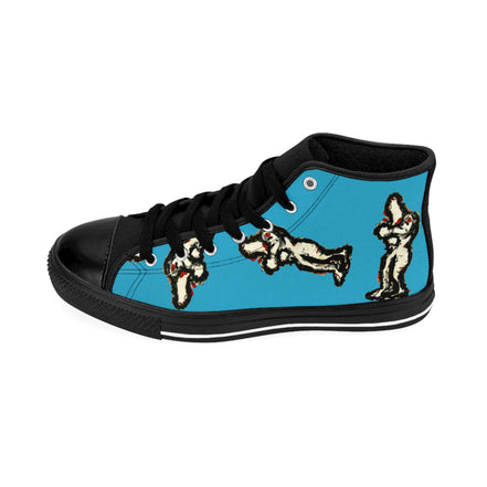 InTense – Women’s High-Top Canvas Sneakers with Abstract Figure Art – Turquoise Background