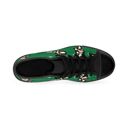 InTense – Women’s High-Top Canvas Sneakers with Abstract Figure Art – Dark Green Background