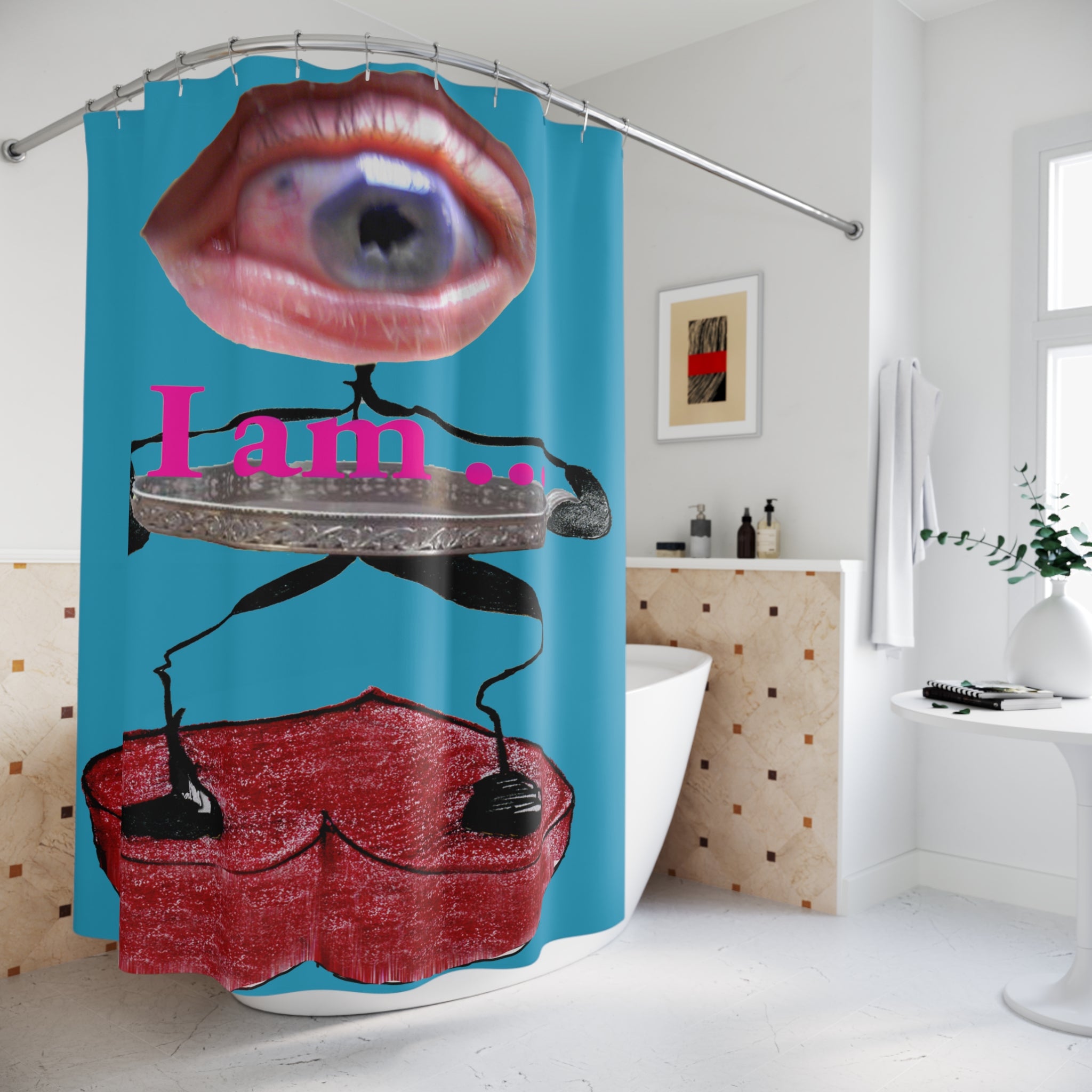 I Am… Surreal Eye Art Shower Curtain – Red Heart Figure