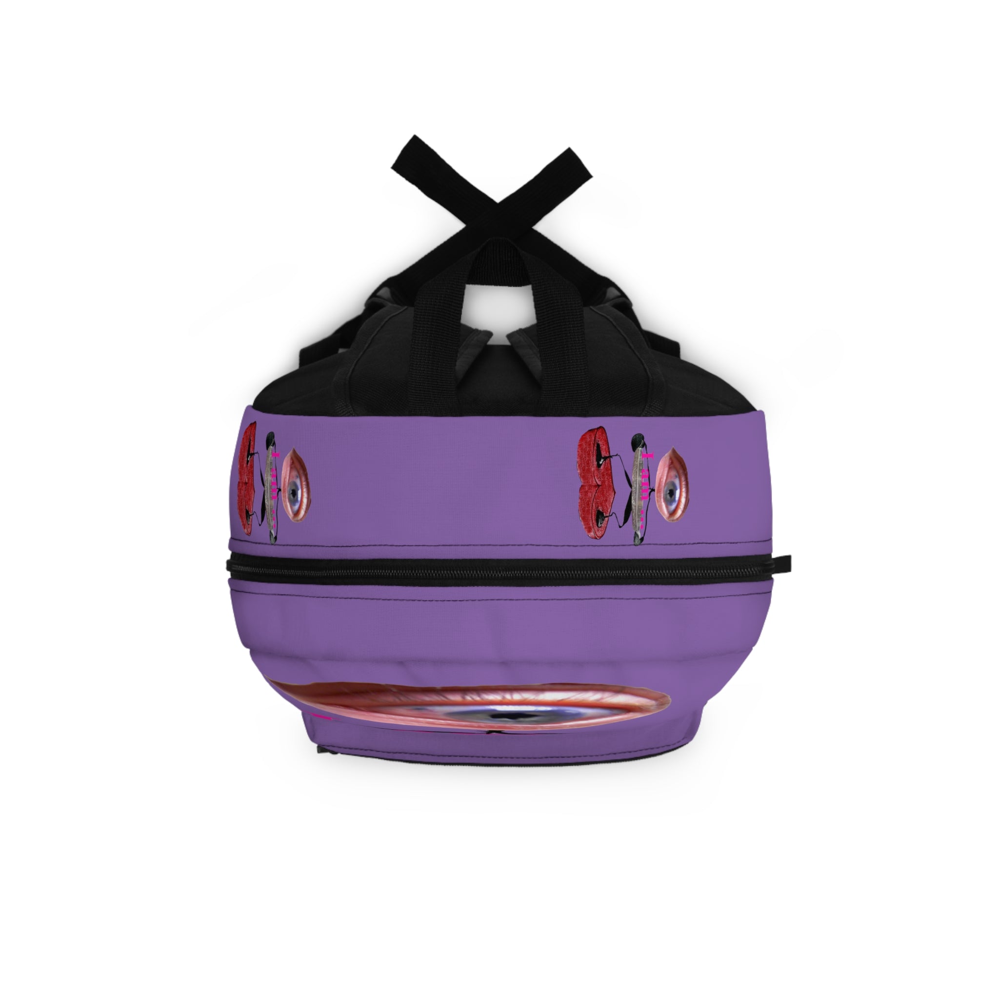 Surreal Eye Character Backpack — “I am…” Art Print School Bag (light purple)