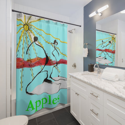 Apples in Motion — Narrative Abstract Shower Curtain