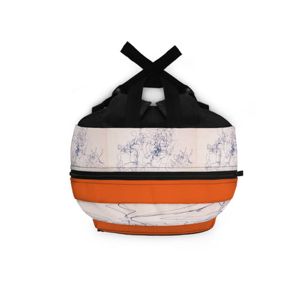 Abstract Ink Sketch Backpack — Minimalist Doodle Front Pocket Bag (dark orange)