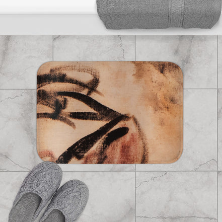 Barbra Bath Mat — Warm Neutral Brushstroke with Red Accent