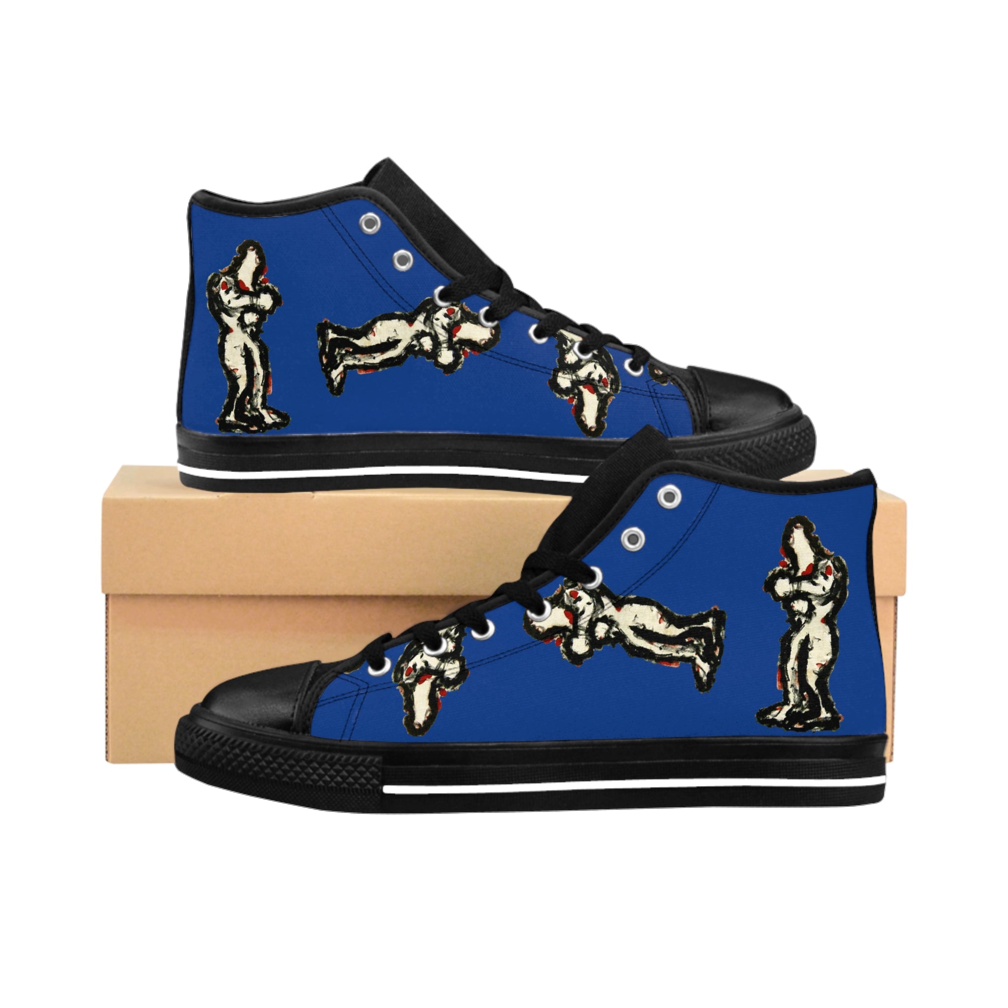InTense – Men’s High-Top Canvas Sneakers with Abstract Figure Art – Dark Blue Background