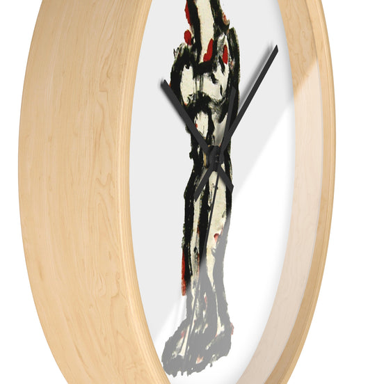 Side angle view of In-Tense 10-inch designer wall clock showing pale wood frame depth and black hands