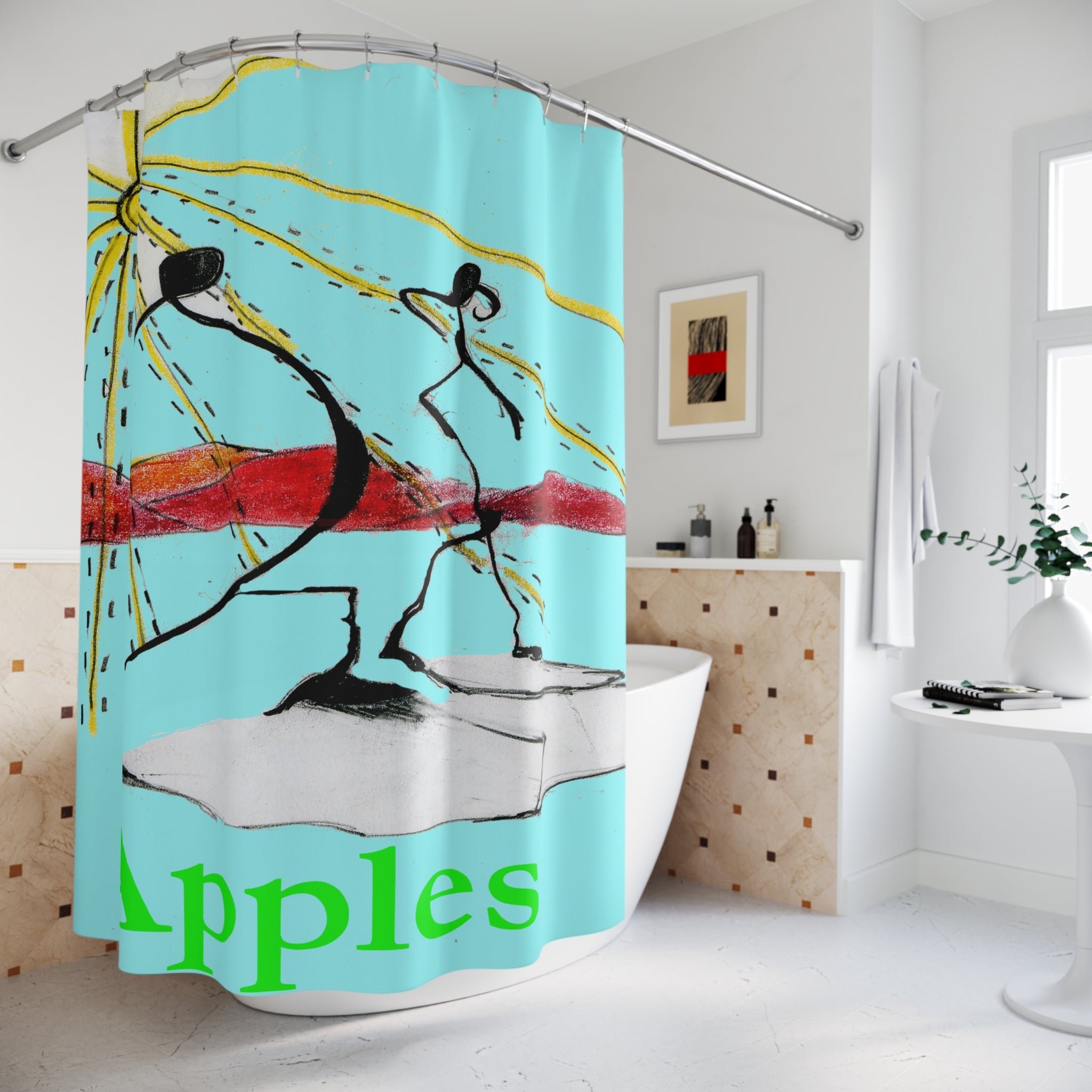 Apples in Motion — Narrative Abstract Shower Curtain