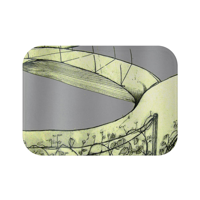 Tuscan Bath Mat — Hand-Drawn Landscape Bathroom Rug (Light Grey)